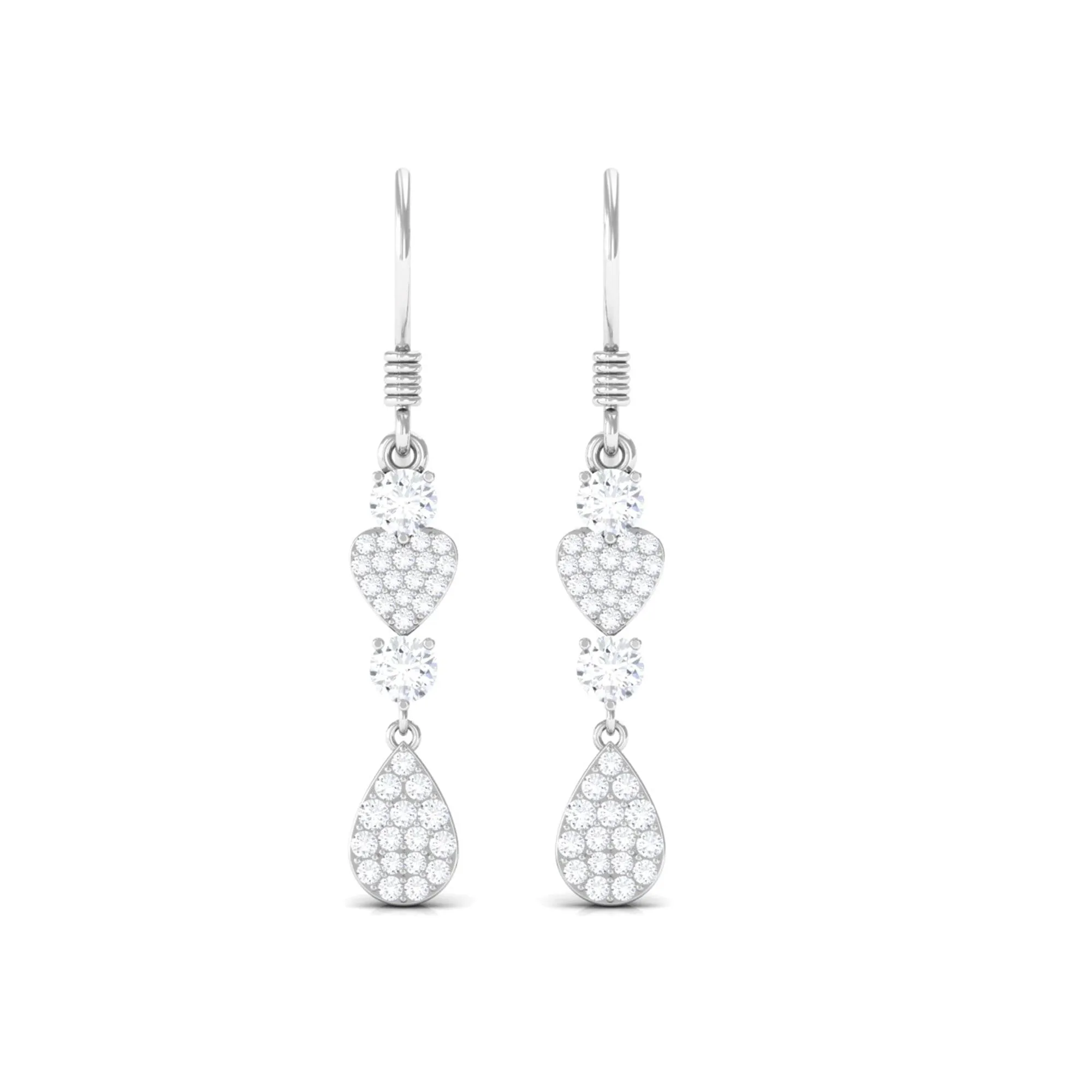1 CT Certified Zircon Heart Dangle Earrings