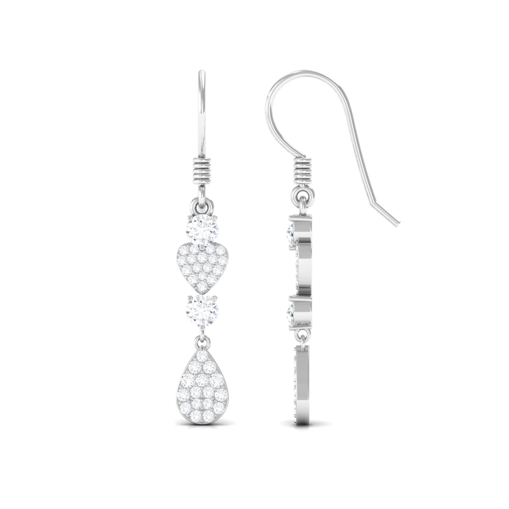 1 CT Certified Zircon Heart Dangle Earrings