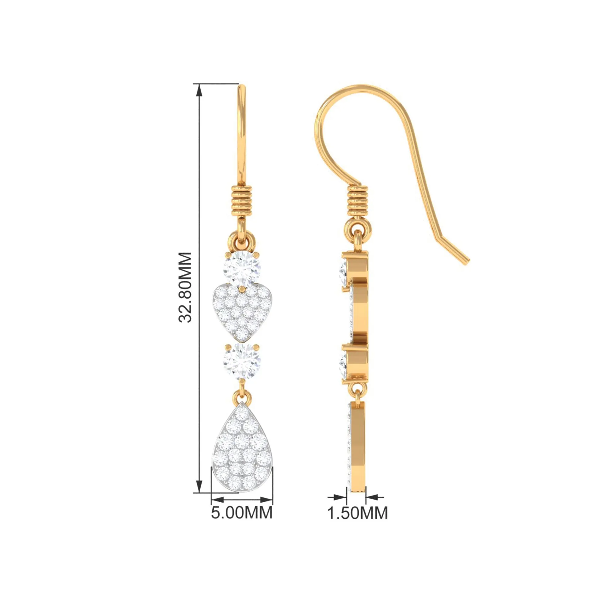 1 CT Certified Zircon Heart Dangle Earrings