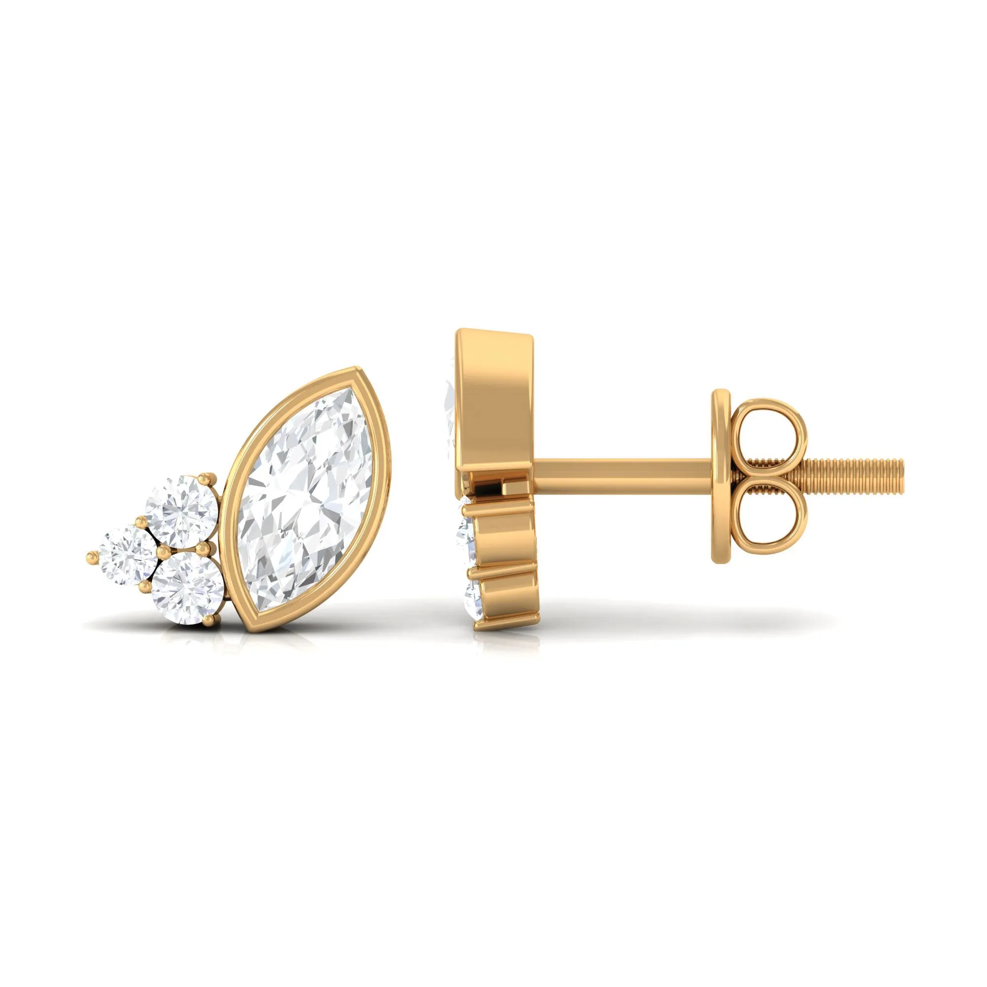 1 CT Marquise and Round Cut Zircon Trio Stud Earrings