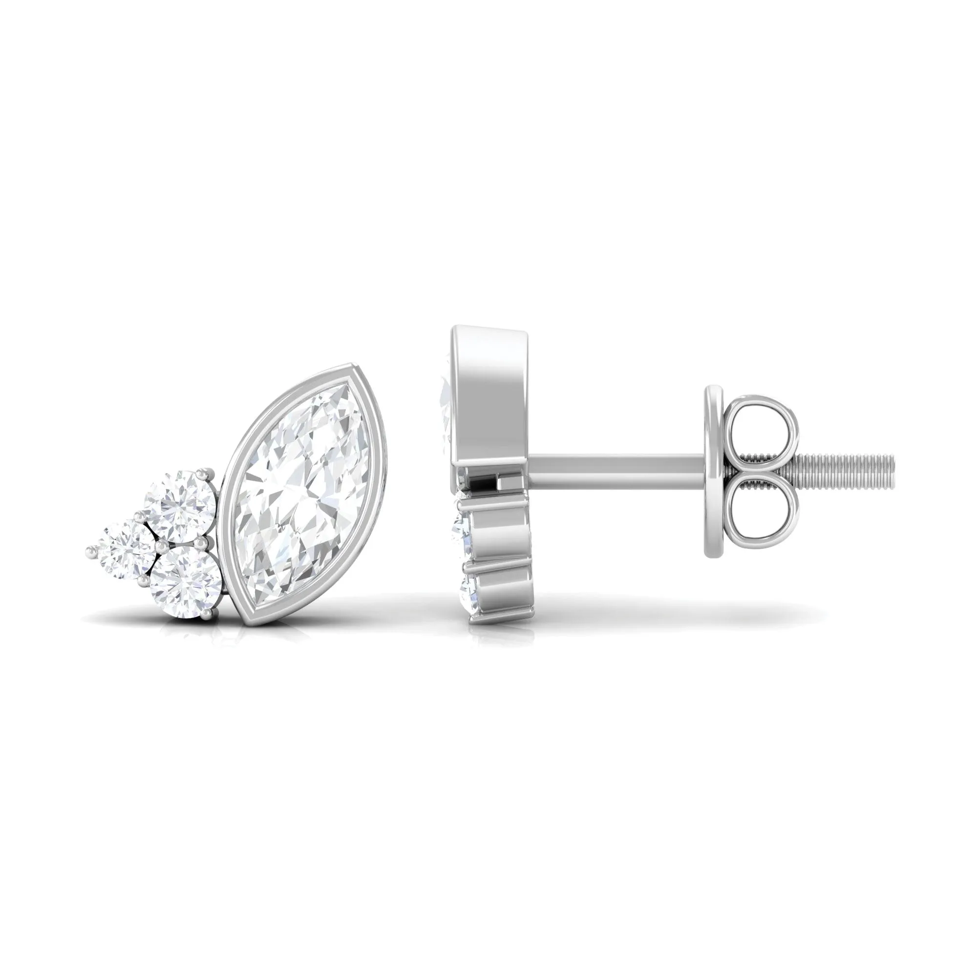 1 CT Marquise and Round Cut Zircon Trio Stud Earrings