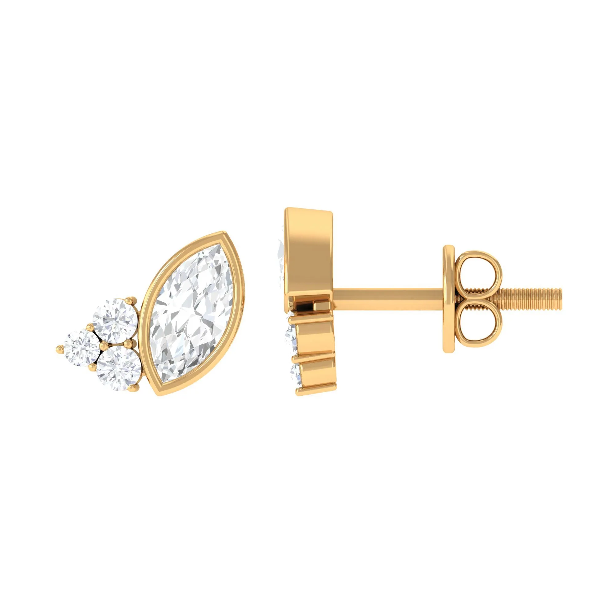 1 CT Marquise and Round Cut Zircon Trio Stud Earrings