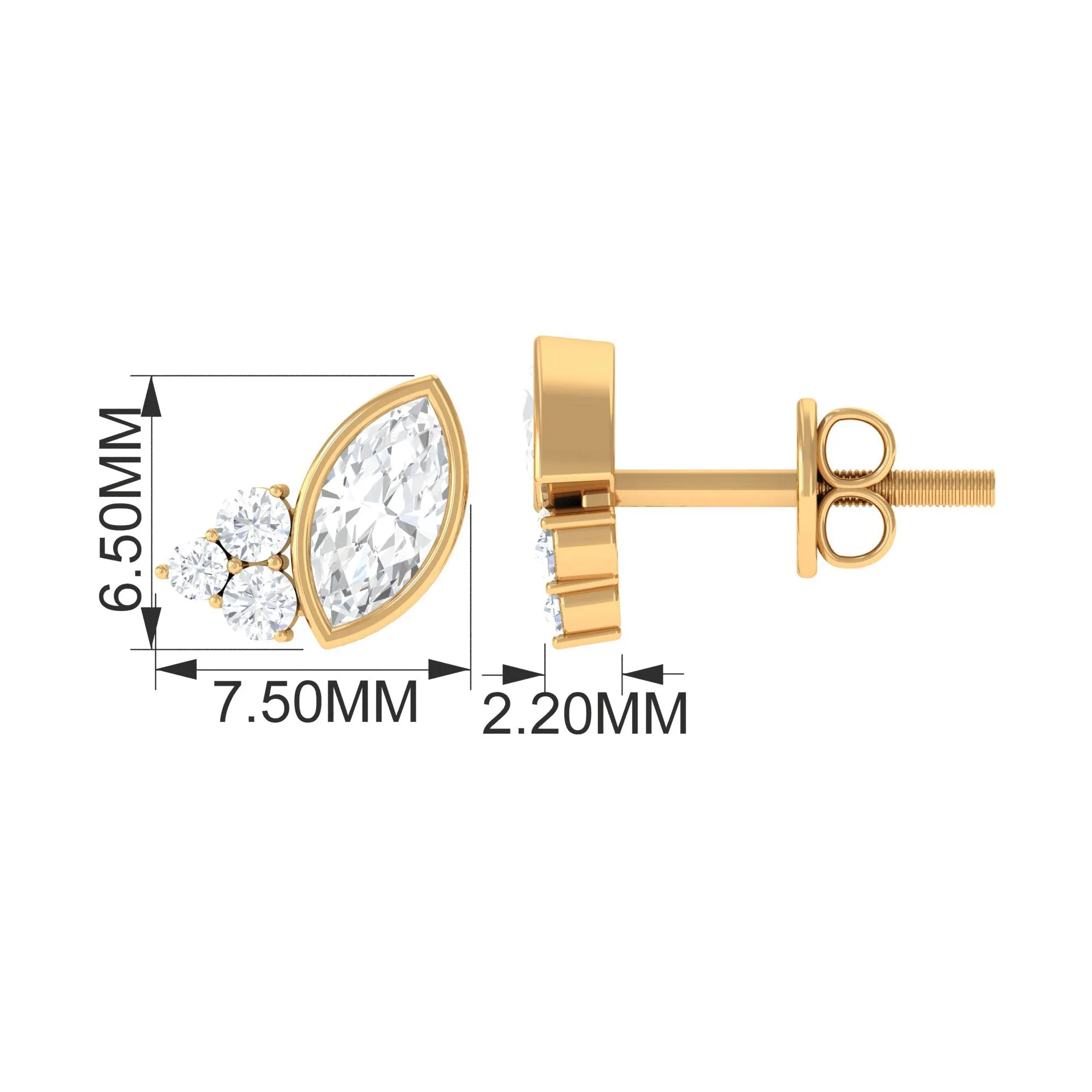 1 CT Marquise and Round Cut Zircon Trio Stud Earrings