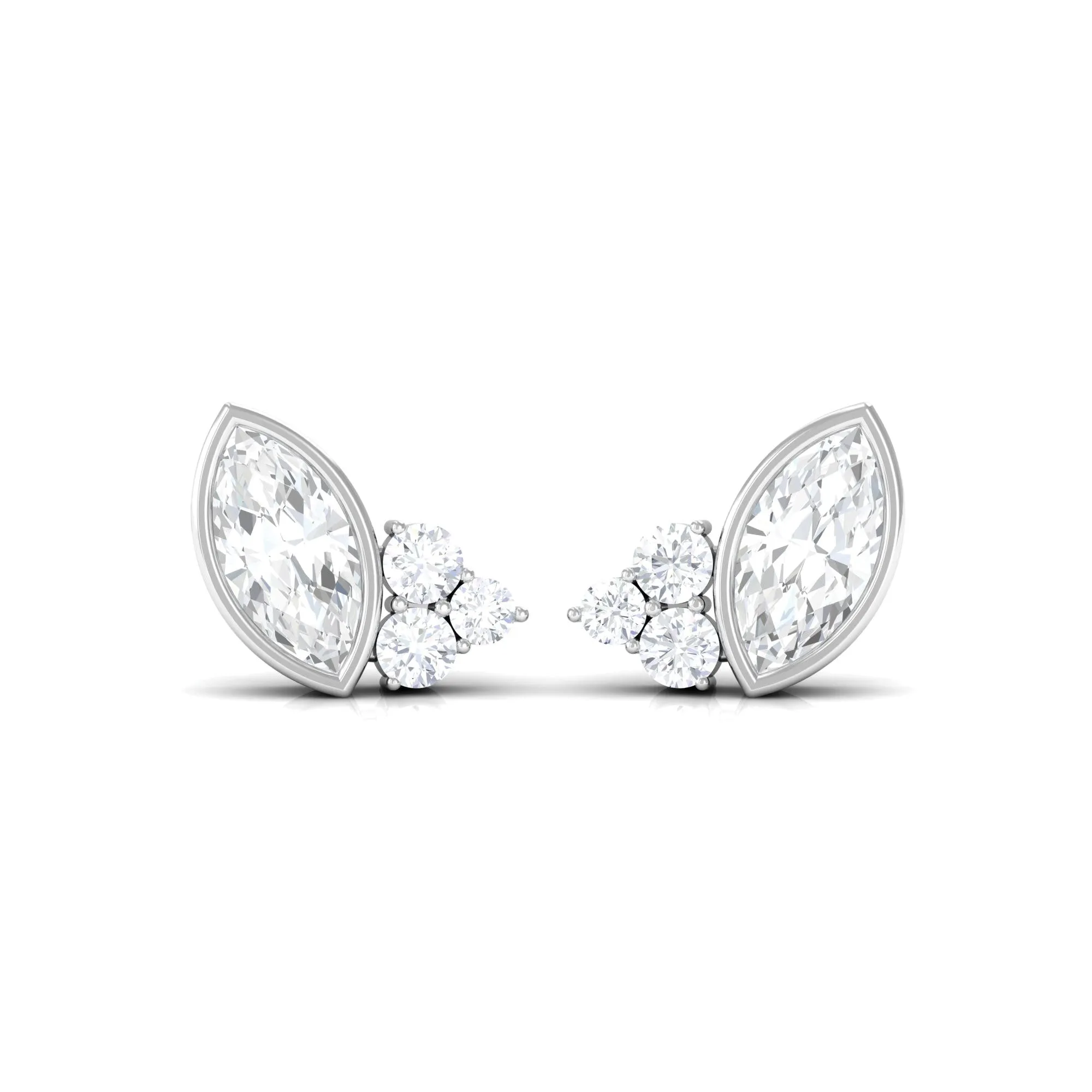 1 CT Marquise and Round Cut Zircon Trio Stud Earrings