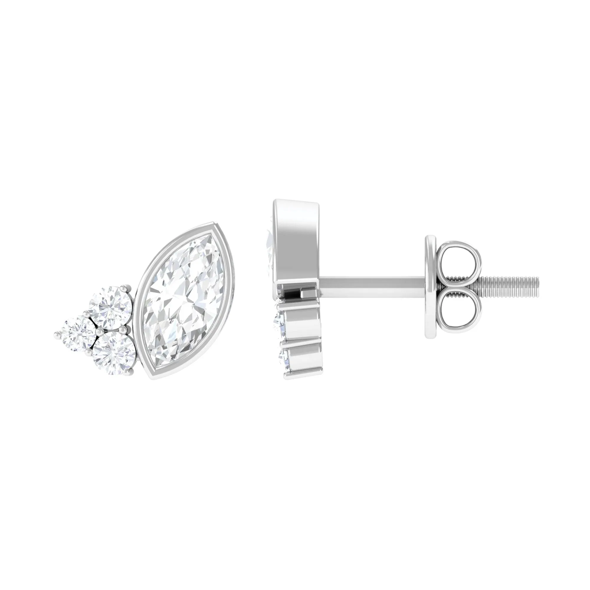 1 CT Marquise and Round Cut Zircon Trio Stud Earrings