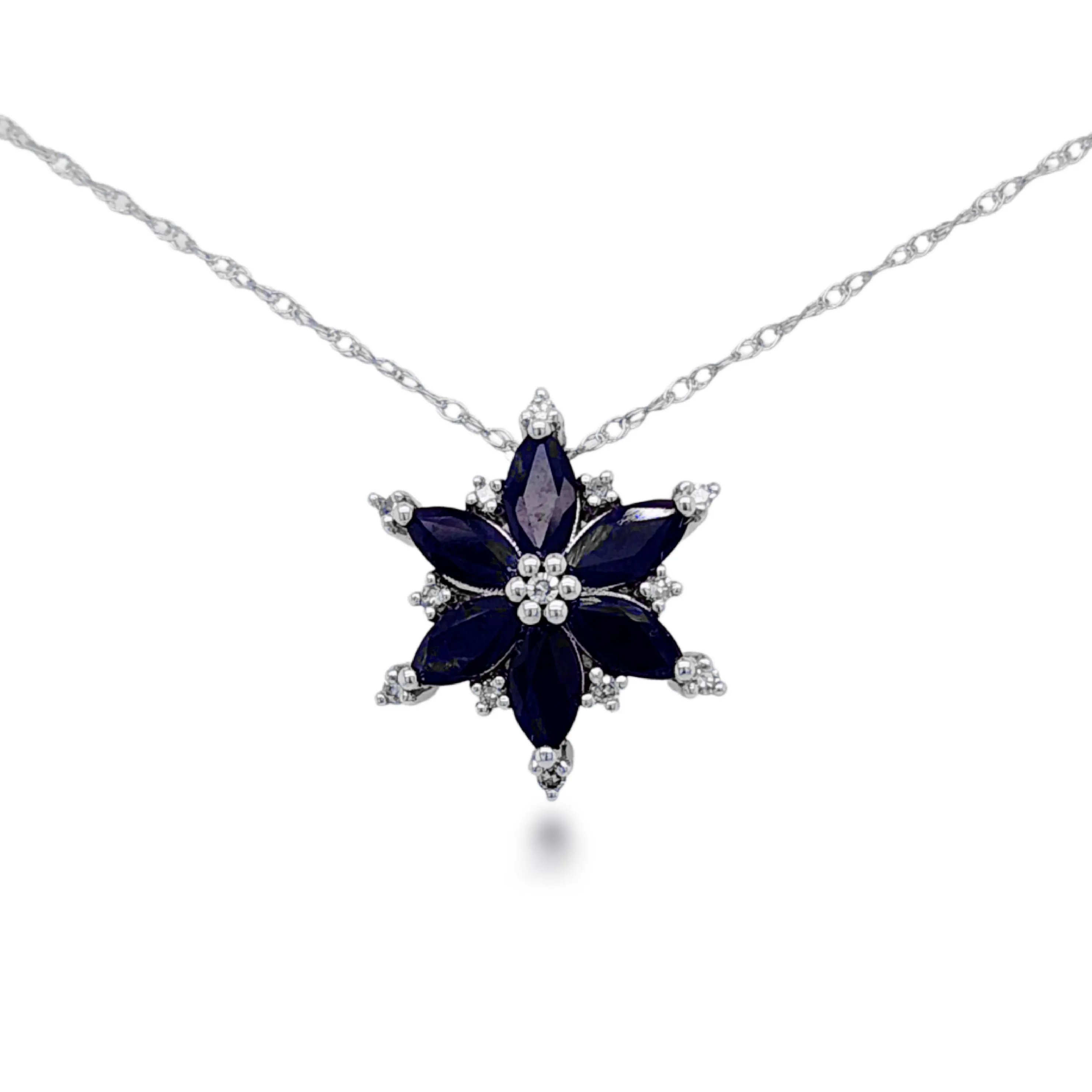10K Gold Diamond and Sapphire Flower Necklace