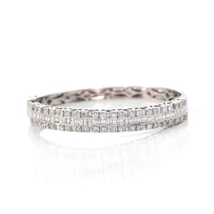 10k White Gold Channel set baguette& round diamonds Oval Bangle Bracelet