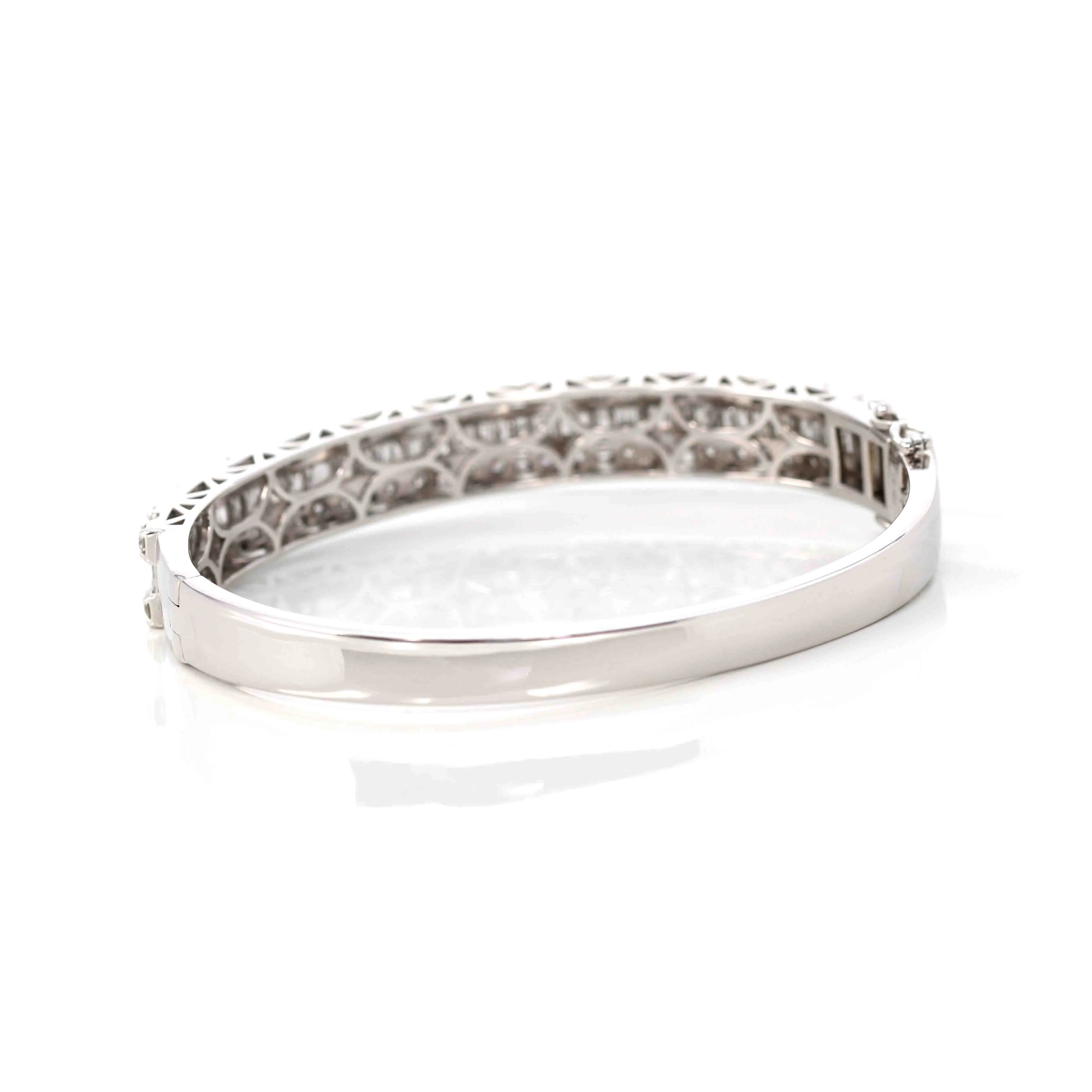 10k White Gold Channel set baguette& round diamonds Oval Bangle Bracelet