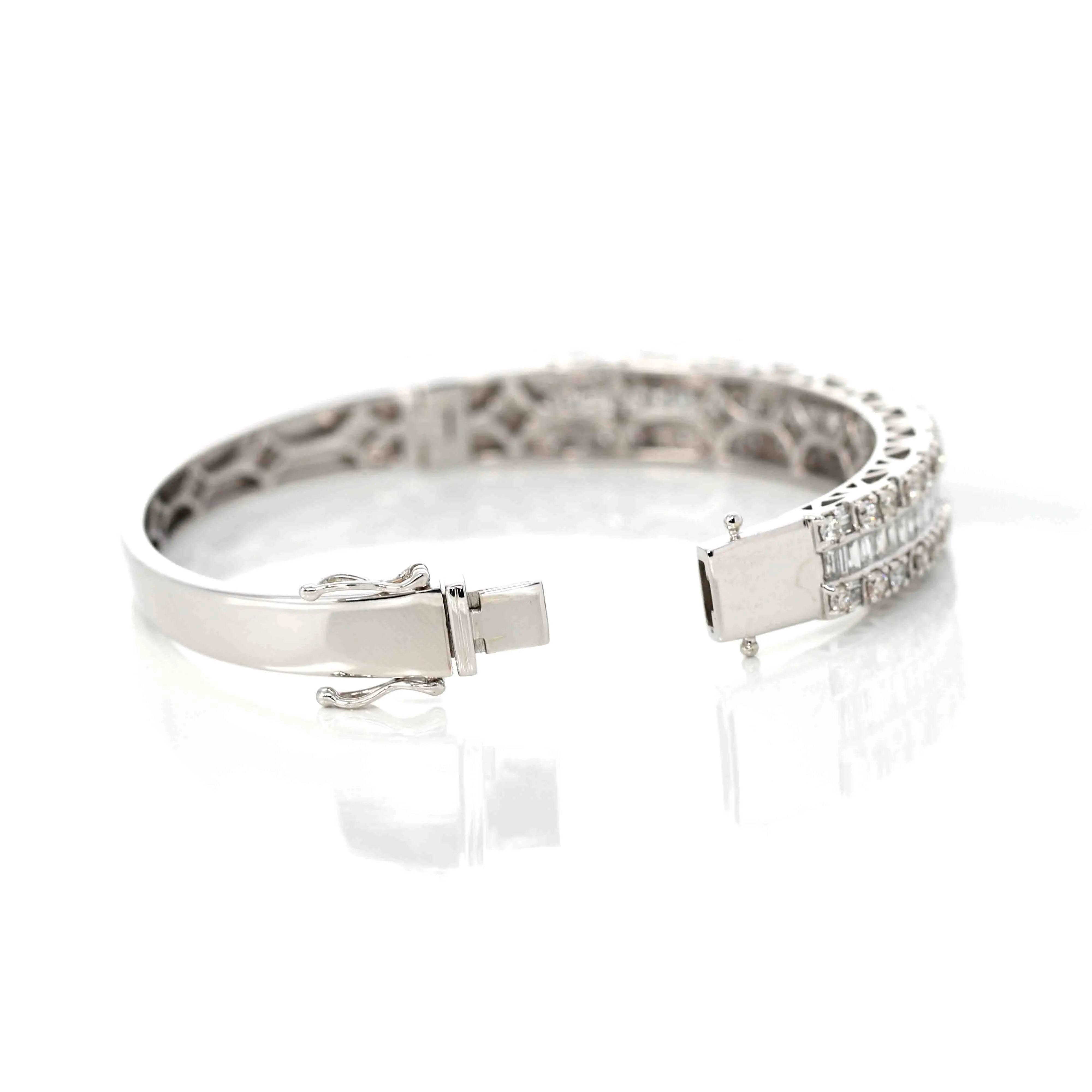 10k White Gold Channel set baguette& round diamonds Oval Bangle Bracelet