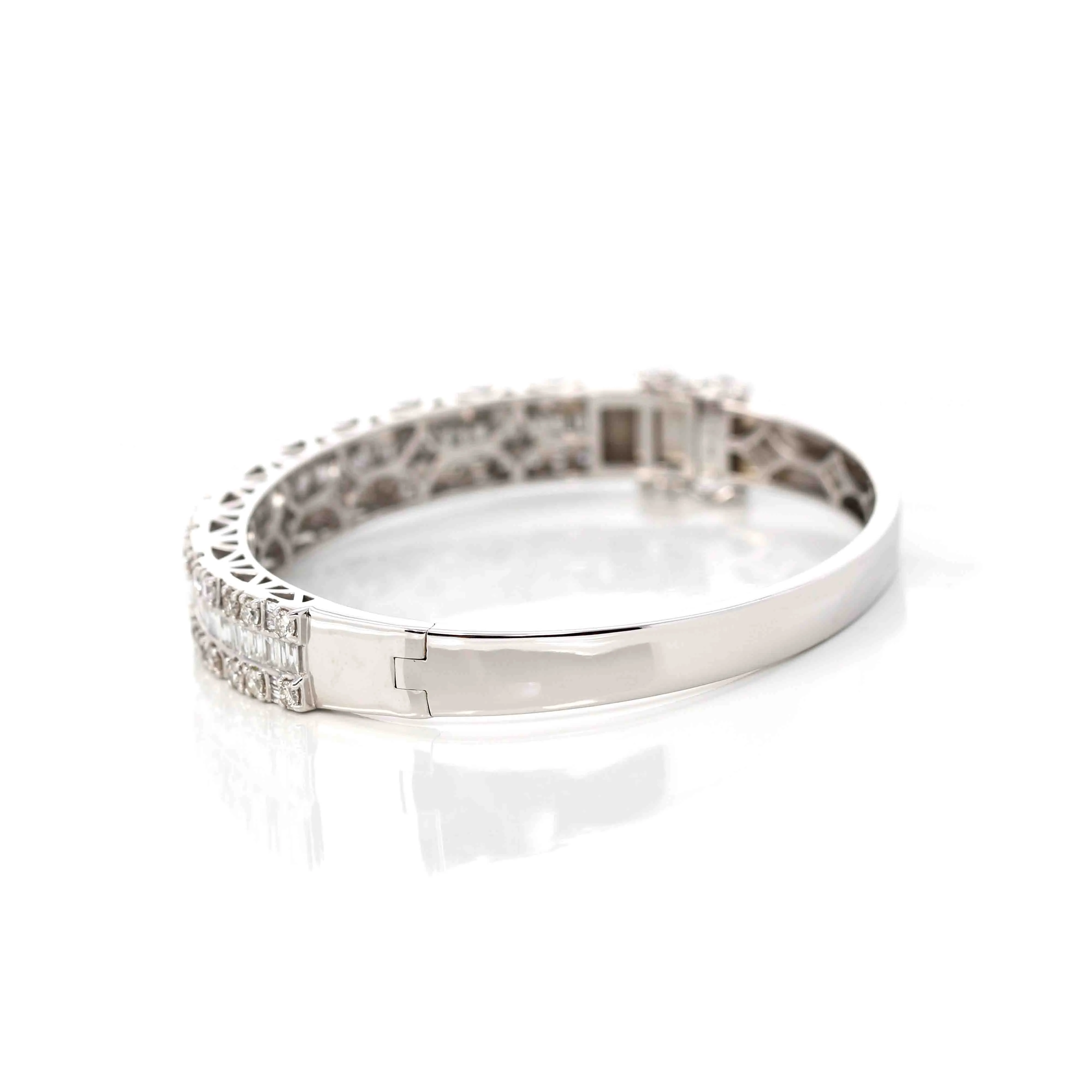 10k White Gold Channel set baguette& round diamonds Oval Bangle Bracelet