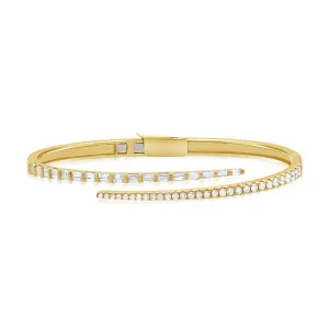 14k Gold & Baguette Diamond Crossover Bangle - 2.8ct