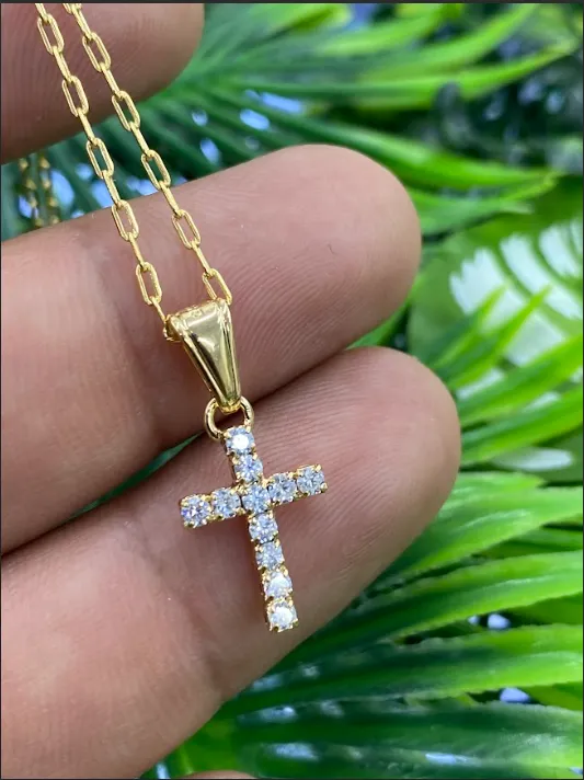 14K Gold Filled Cross Necklace Rustic Kids Youth Pendant Jewelry Everyday