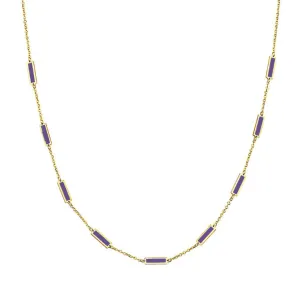 14k Yellow Gold Rectangle Amethyst Station Necklace (I8451)