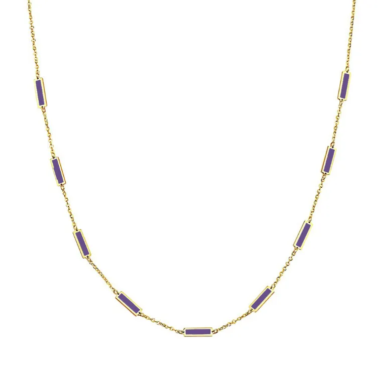 14k Yellow Gold Rectangle Amethyst Station Necklace (I8451)