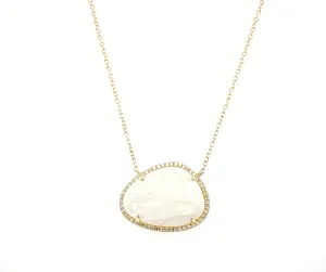 14K Yellow Gold Round Diamond   Moonstone Freeform Necklace