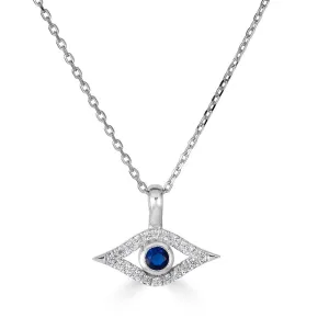 14KT GOLD 0.16CTW SAPPHIRE & DIAMOND EVIL EYE NECKLACE