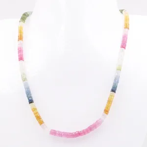 14KY MultiColor Sapphire Necklace Faceted Wheel Gemstone Necklace Sapphire Necklace Beaded Necklace SKU 6143203