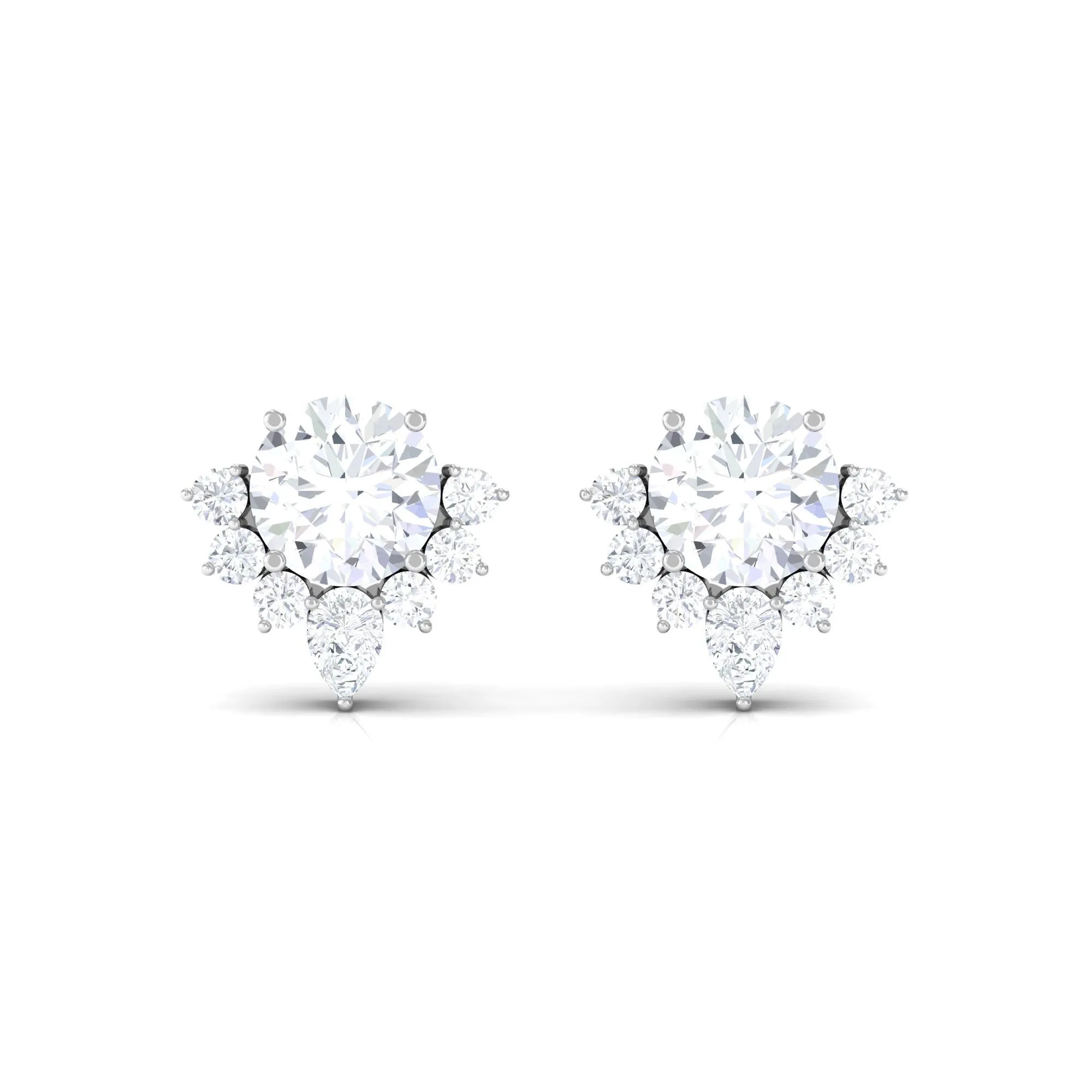 1.50 CT Round and Pear Cut Zircon Stud Earrings with Half Halo