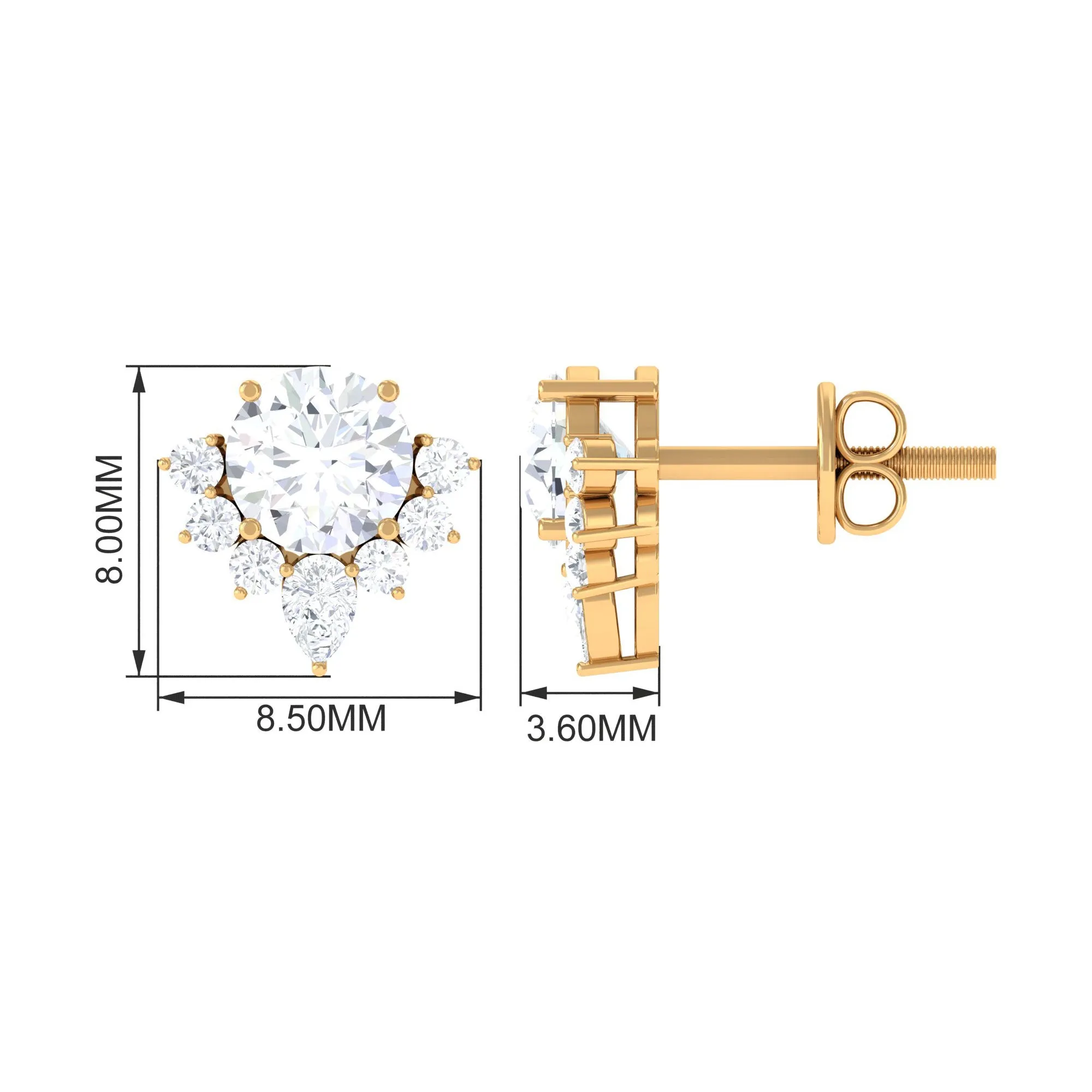 1.50 CT Round and Pear Cut Zircon Stud Earrings with Half Halo