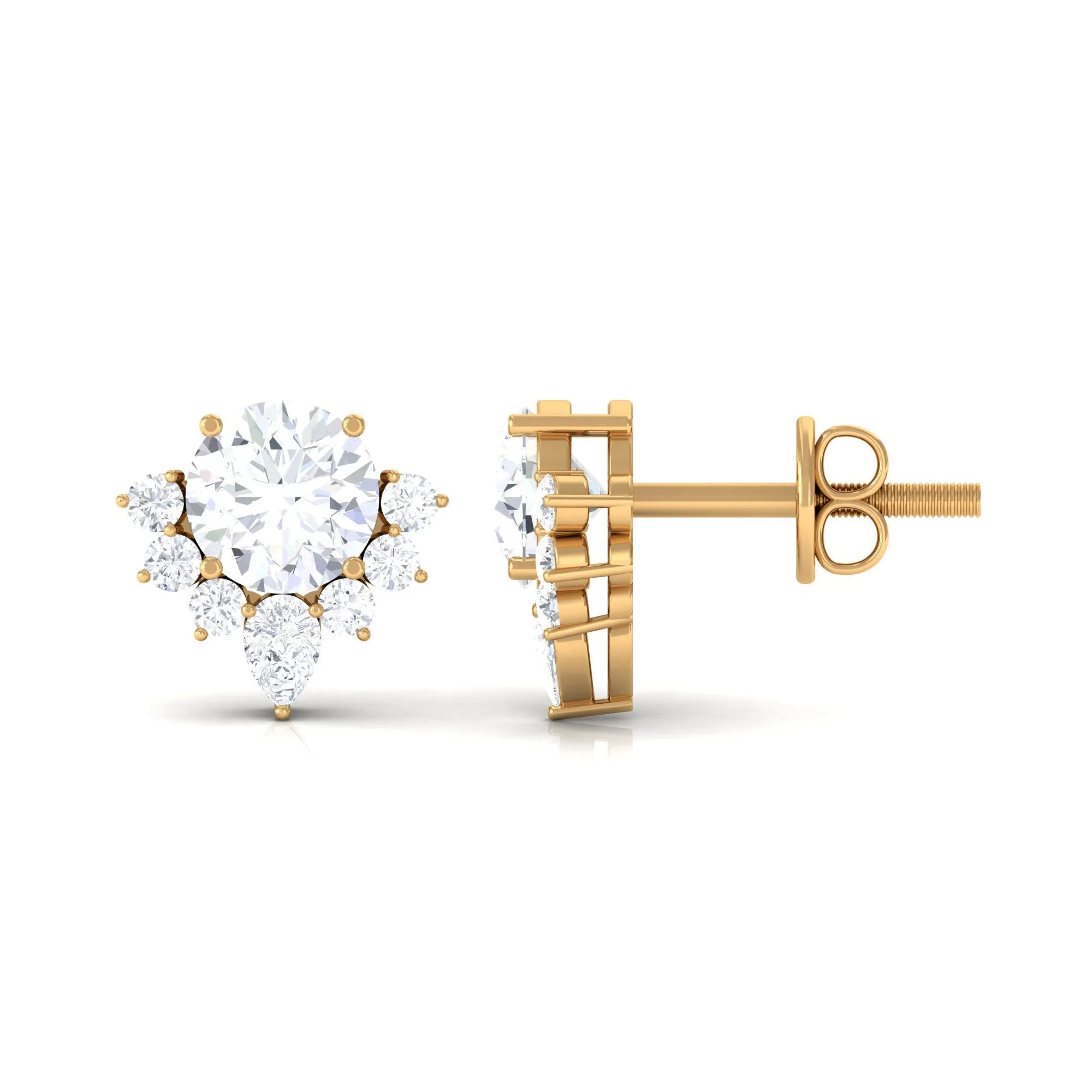 1.50 CT Round and Pear Cut Zircon Stud Earrings with Half Halo