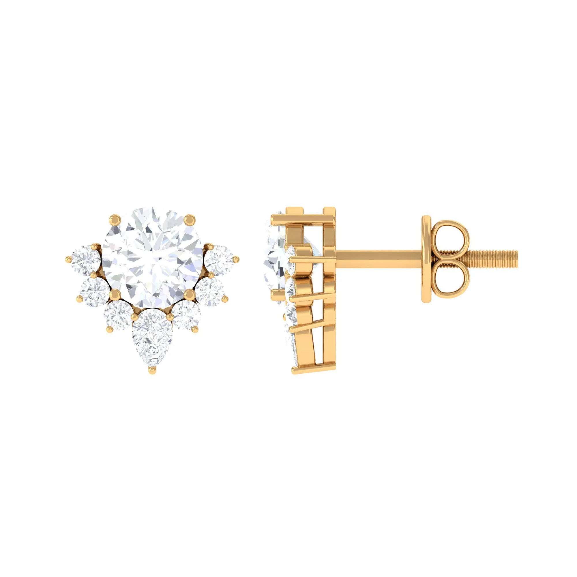 1.50 CT Round and Pear Cut Zircon Stud Earrings with Half Halo