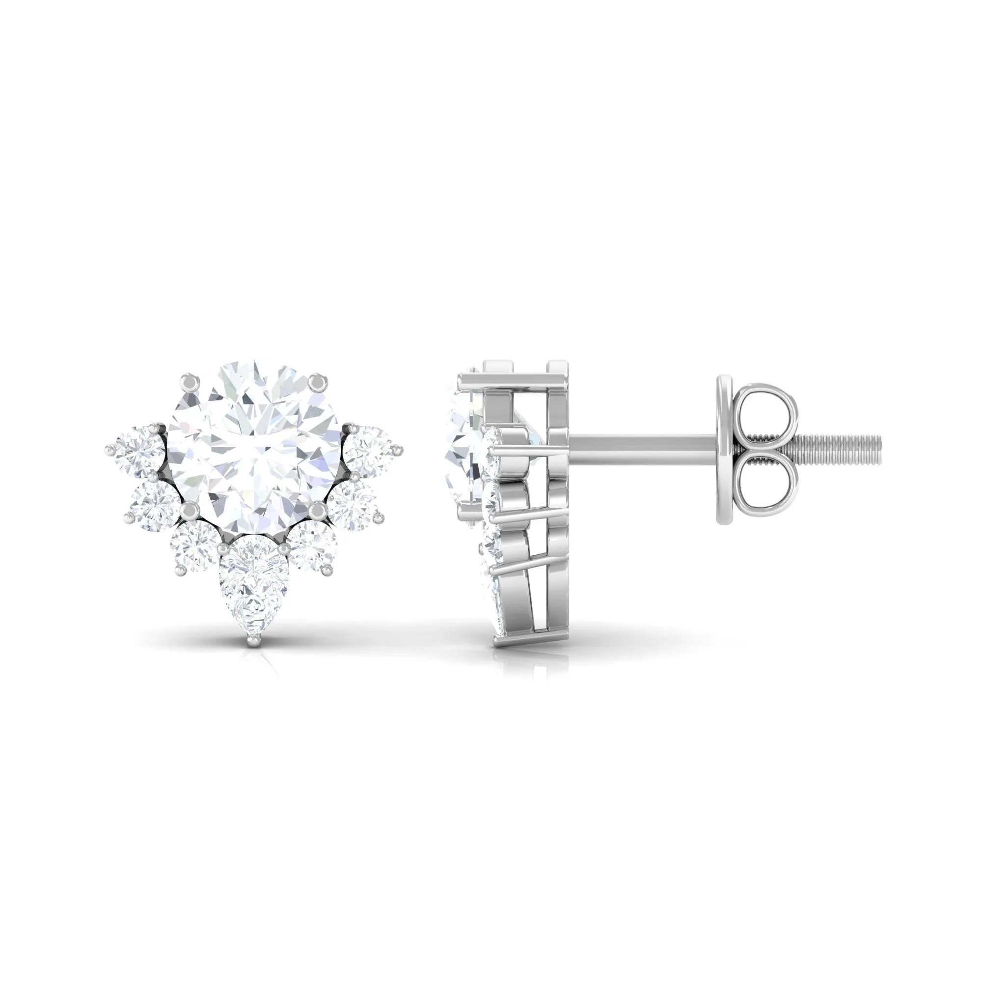 1.50 CT Round and Pear Cut Zircon Stud Earrings with Half Halo