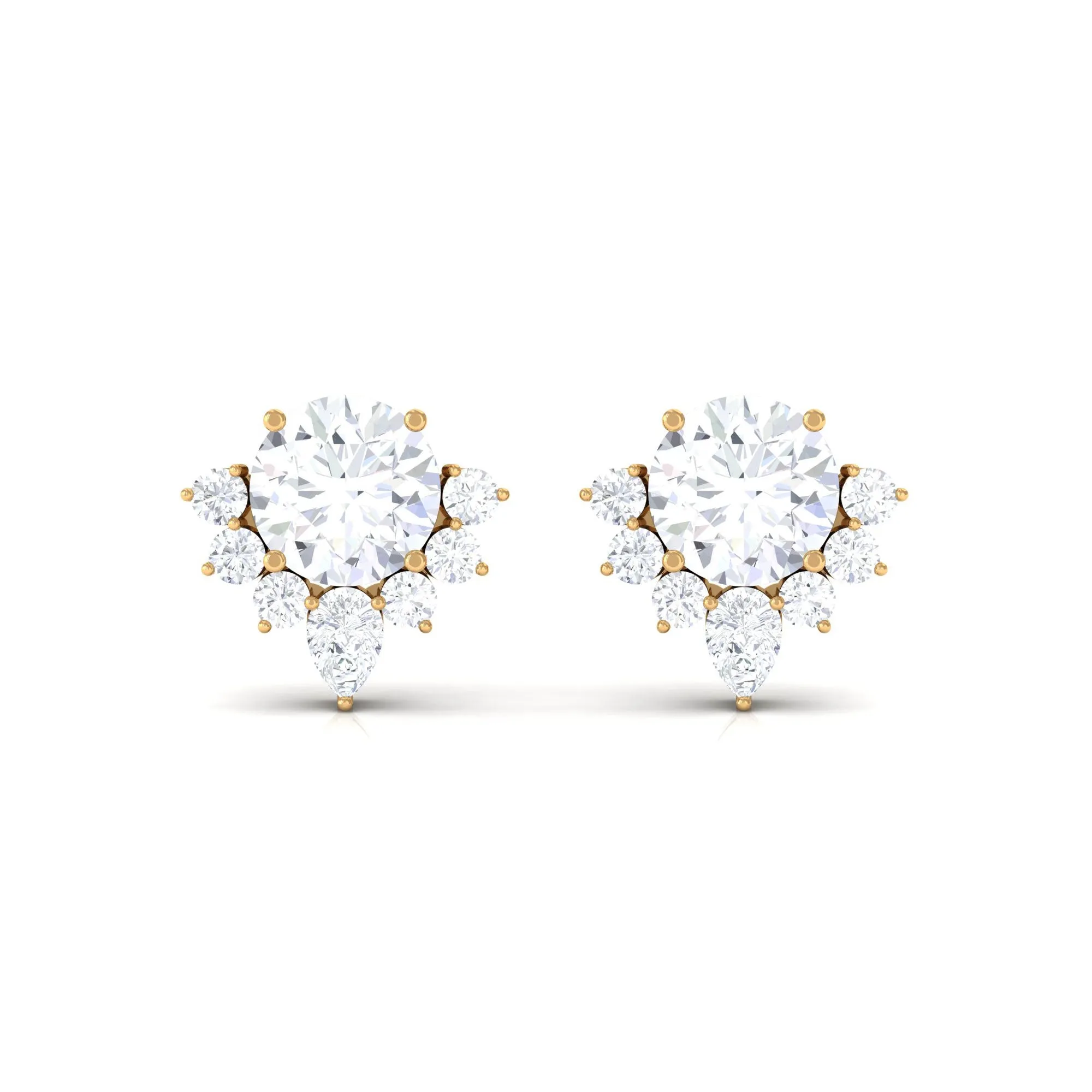 1.50 CT Round and Pear Cut Zircon Stud Earrings with Half Halo