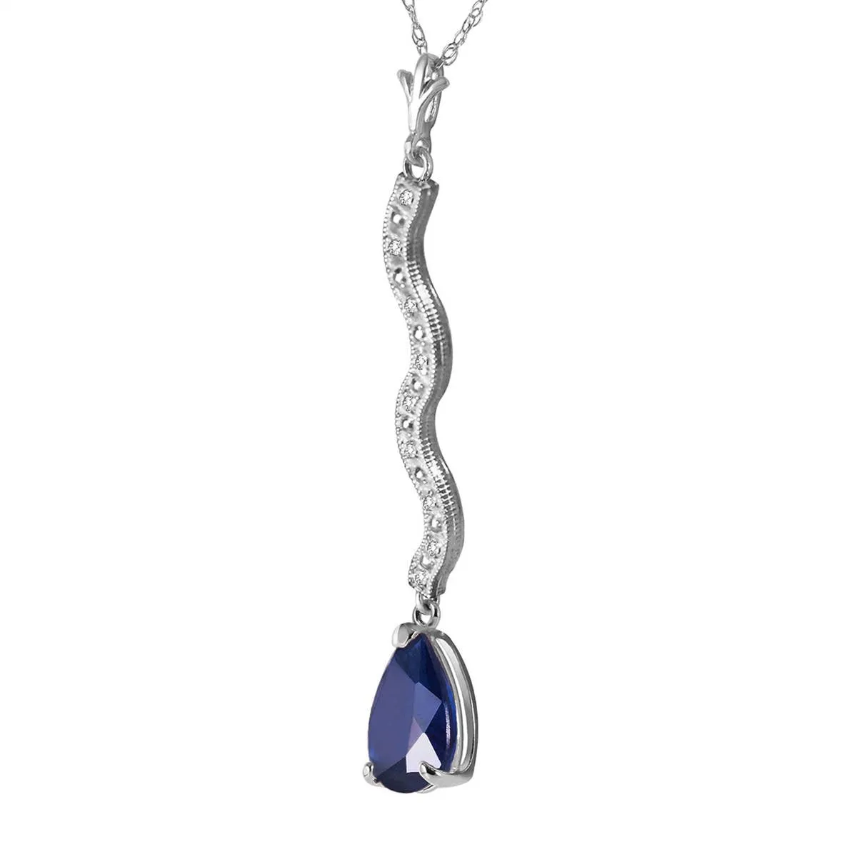 1.79 Carat 14K Solid White Gold Let Live Sapphire Diamond Necklace