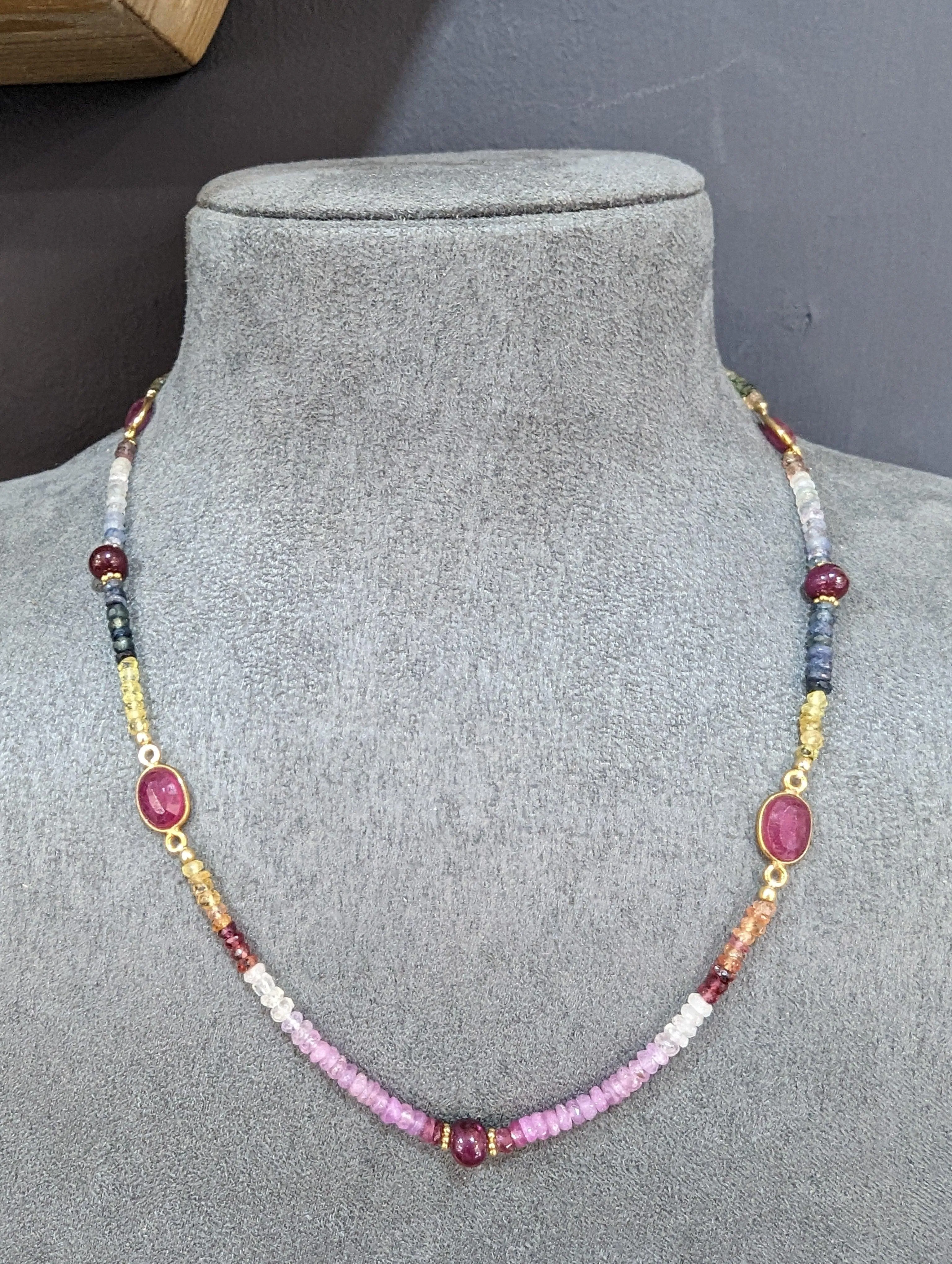 18ct Gold Vermeil Sapphire and Ruby Necklace