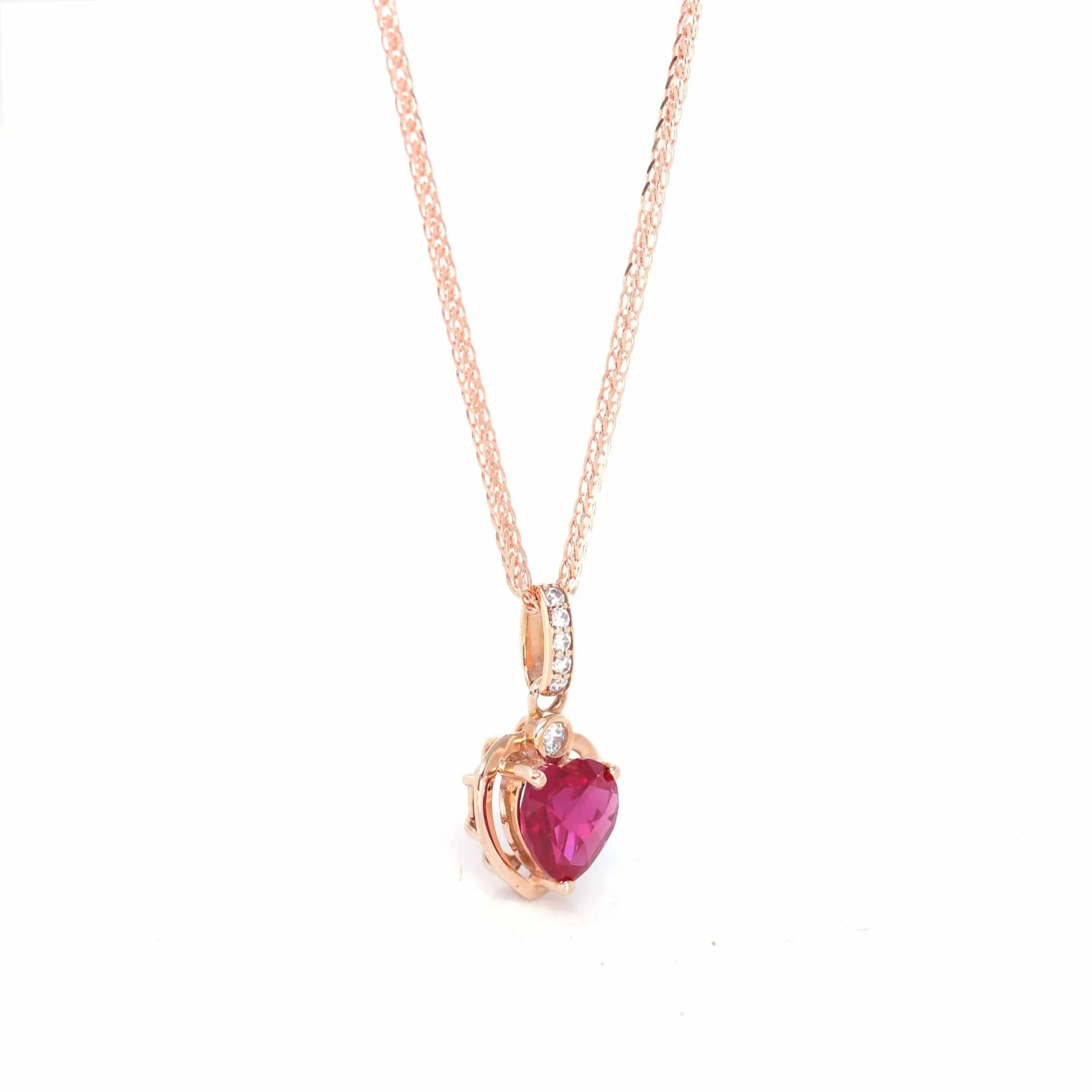 18k Rose Gold  Lab. Created Sapphire, Ruby & CZ Pendant Necklace