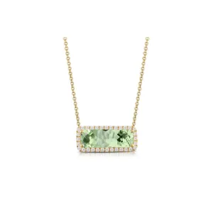 18kt Yellow Gold Diamond Necklace with Green Amethyst Center