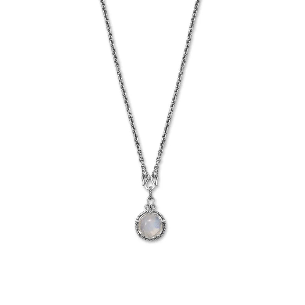 18"   2" Oxidized Reversible Lapis and Rainbow Moonstone Necklace