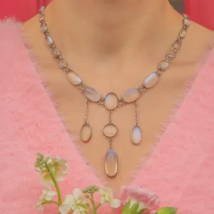18" British Arts & Crafts Silver Moonstone Necklace, 71.70ct