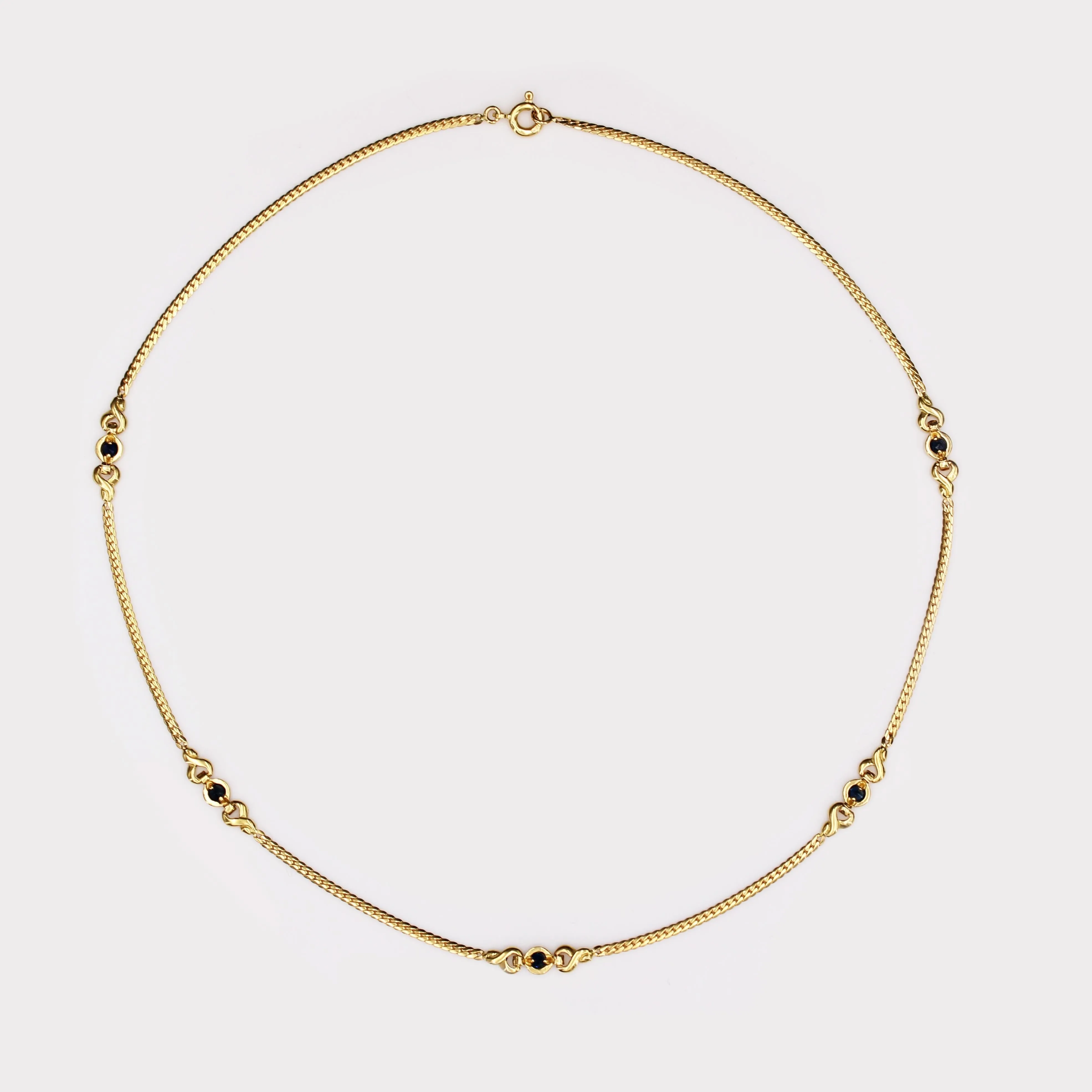 1980s Sapphires 18 Karat Yellow Gold Curb Chain Choker Necklace