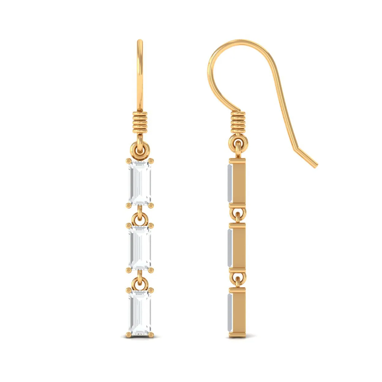 2 CT Baguette Cut Zircon Three Stone Dangle Earrings