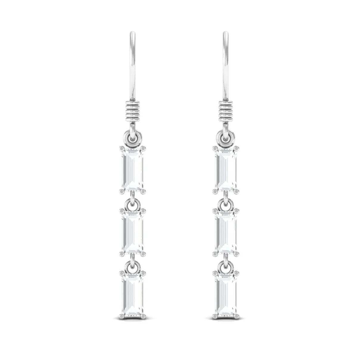 2 CT Baguette Cut Zircon Three Stone Dangle Earrings