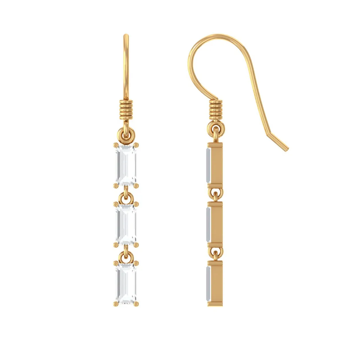 2 CT Baguette Cut Zircon Three Stone Dangle Earrings