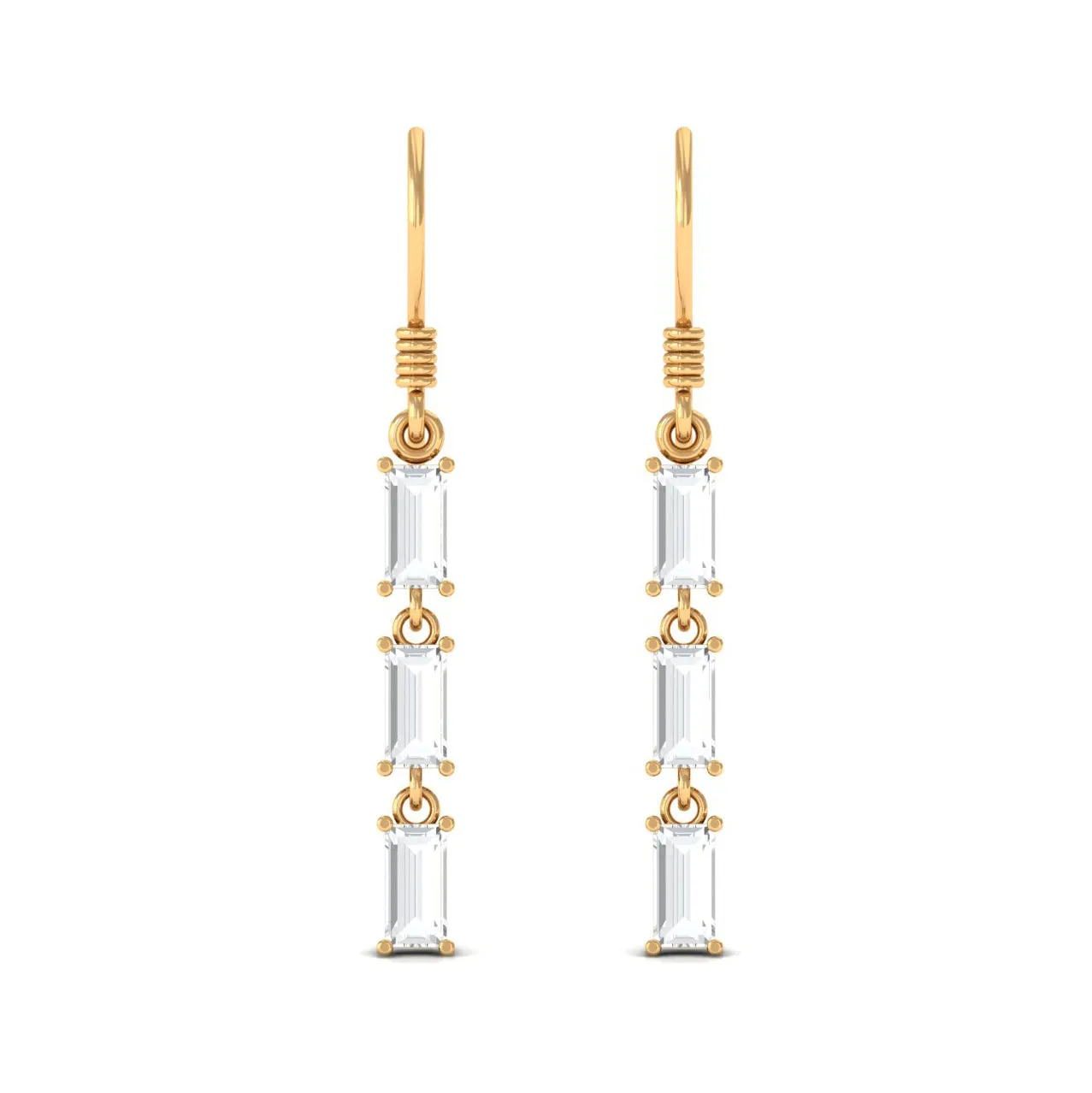 2 CT Baguette Cut Zircon Three Stone Dangle Earrings