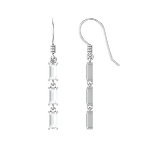 2 CT Baguette Cut Zircon Three Stone Dangle Earrings