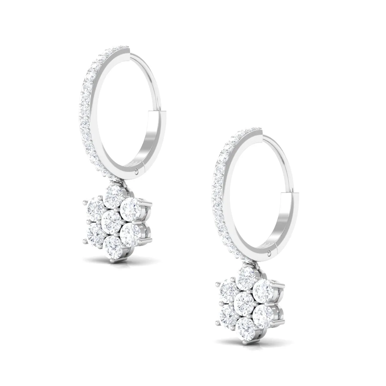 2.25 CT Zircon Flower Hoop Drop Earrings in Gold