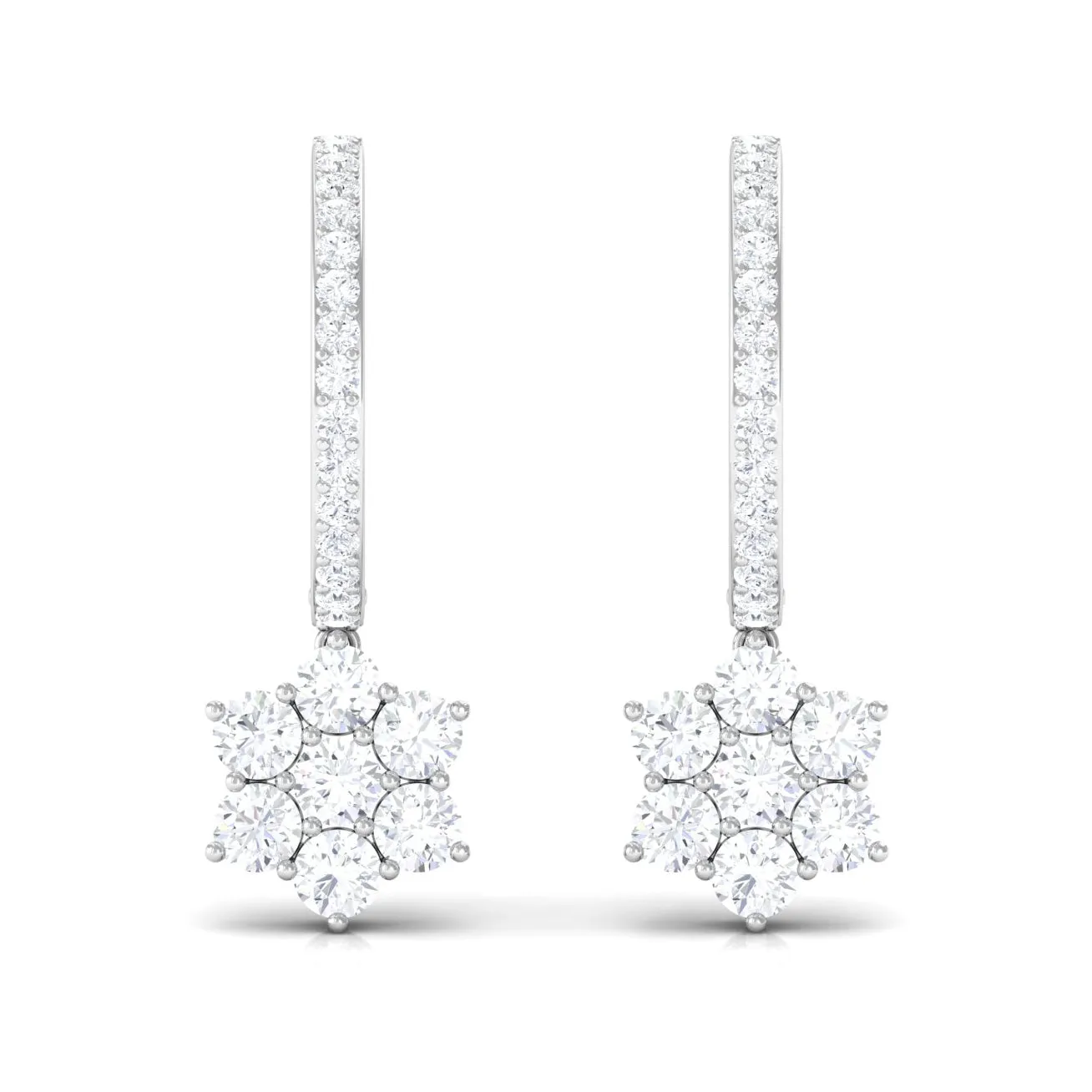 2.25 CT Zircon Flower Hoop Drop Earrings in Gold