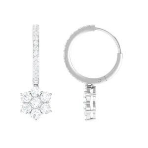 2.25 CT Zircon Flower Hoop Drop Earrings in Gold
