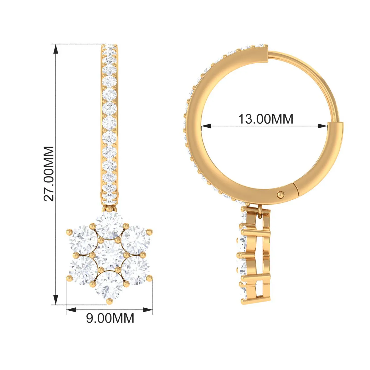 2.25 CT Zircon Flower Hoop Drop Earrings in Gold