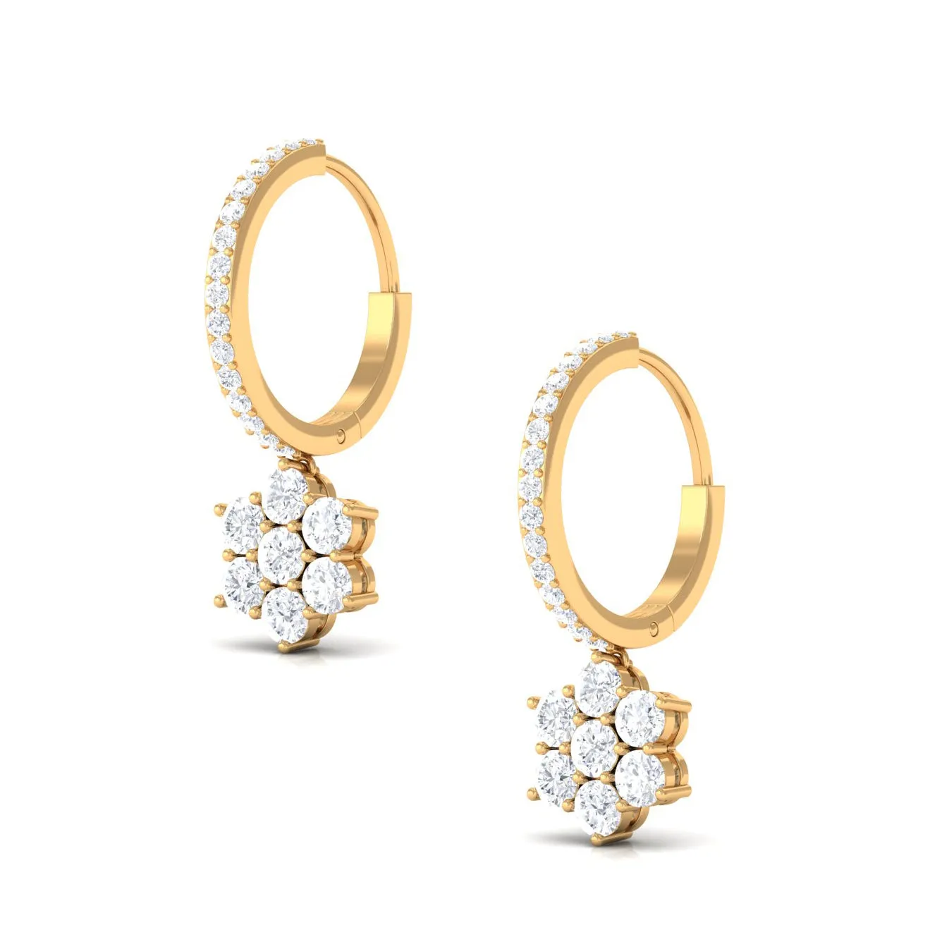 2.25 CT Zircon Flower Hoop Drop Earrings in Gold