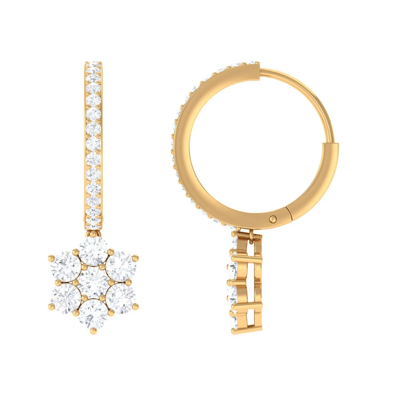2.25 CT Zircon Flower Hoop Drop Earrings in Gold