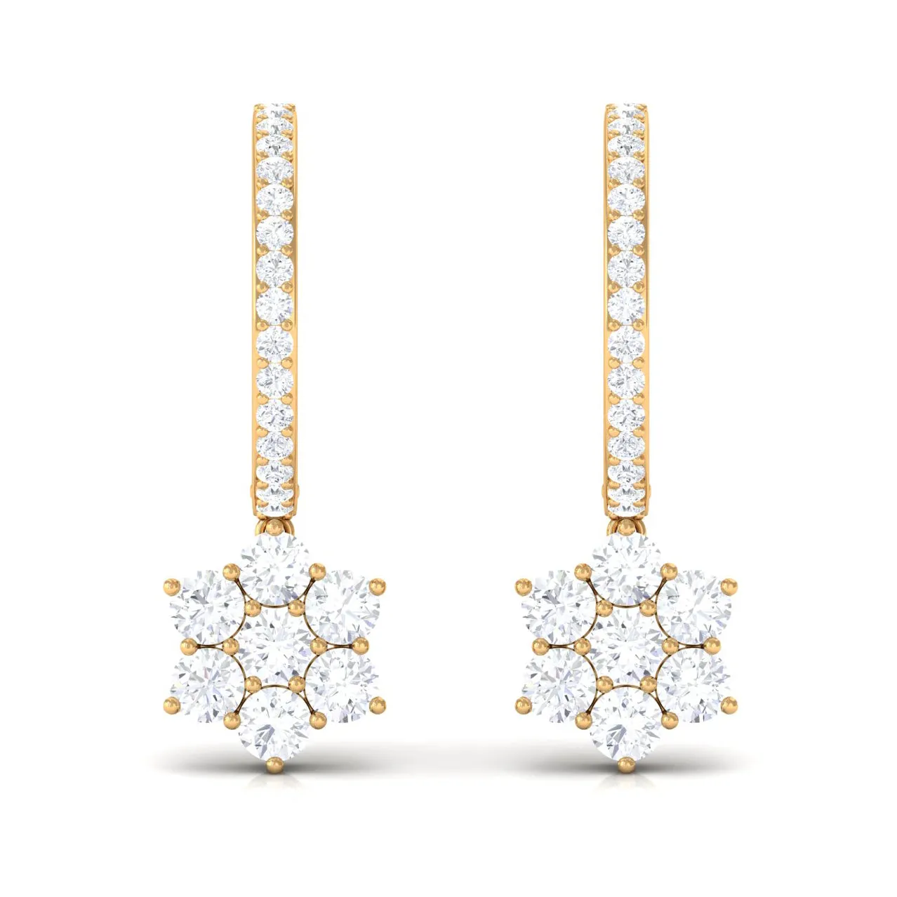 2.25 CT Zircon Flower Hoop Drop Earrings in Gold