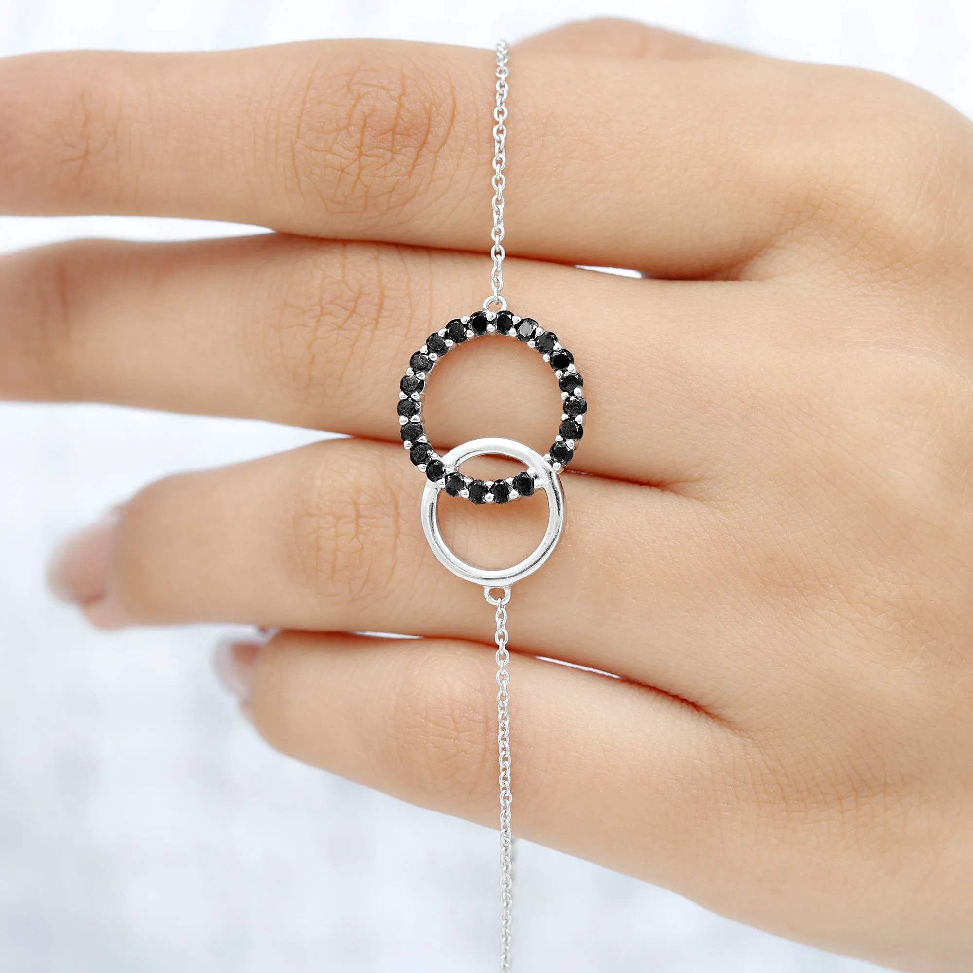 3/4 CT Prong Set Round Cut Black Diamond Eternity Interlock Chain Bracelet