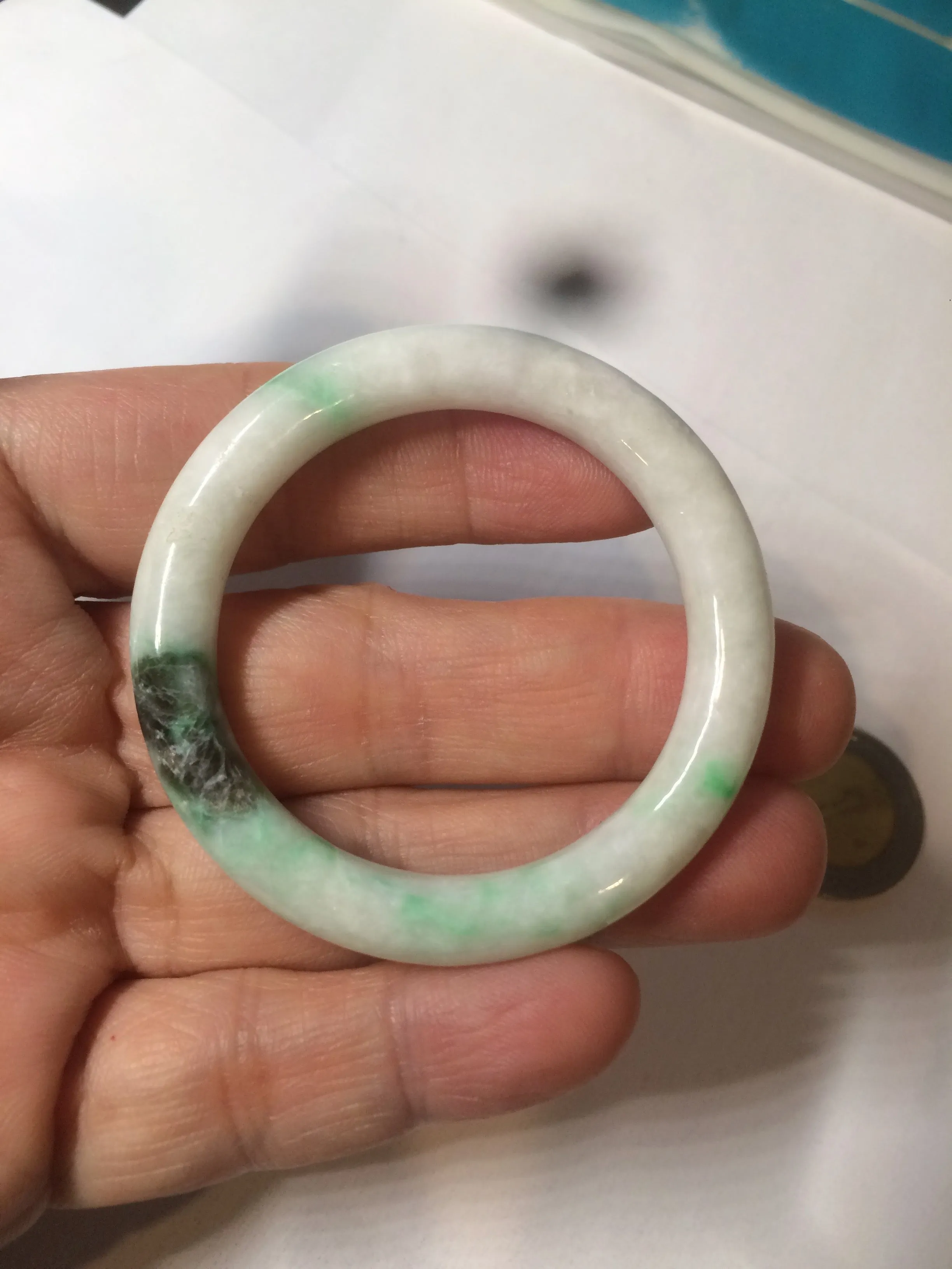 35-38mm Type A 100% Natural sunny green/white Jadeite Jade kids bangle /scarf button group BF100