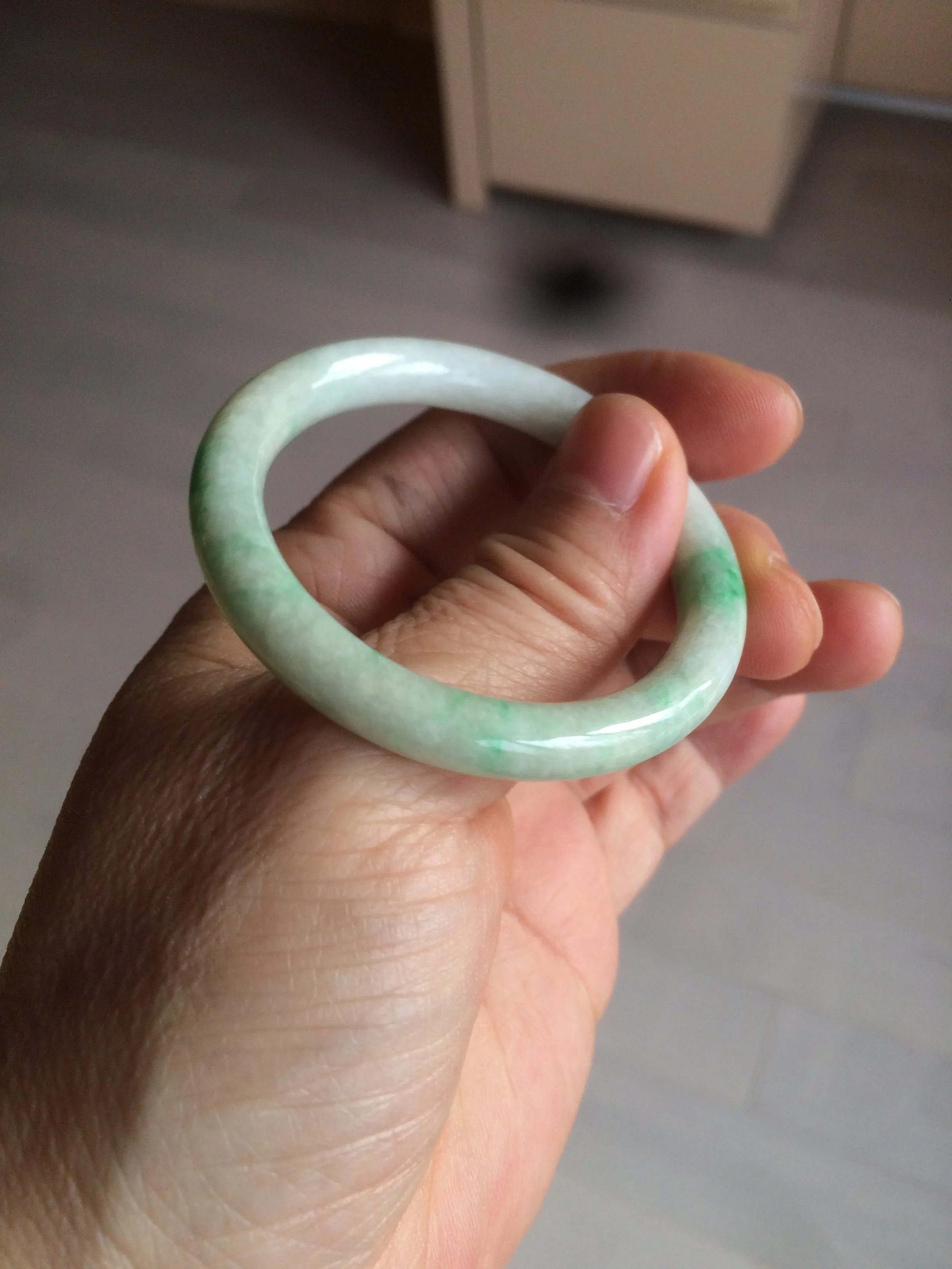 35-38mm Type A 100% Natural sunny green/white Jadeite Jade kids bangle /scarf button group BF100