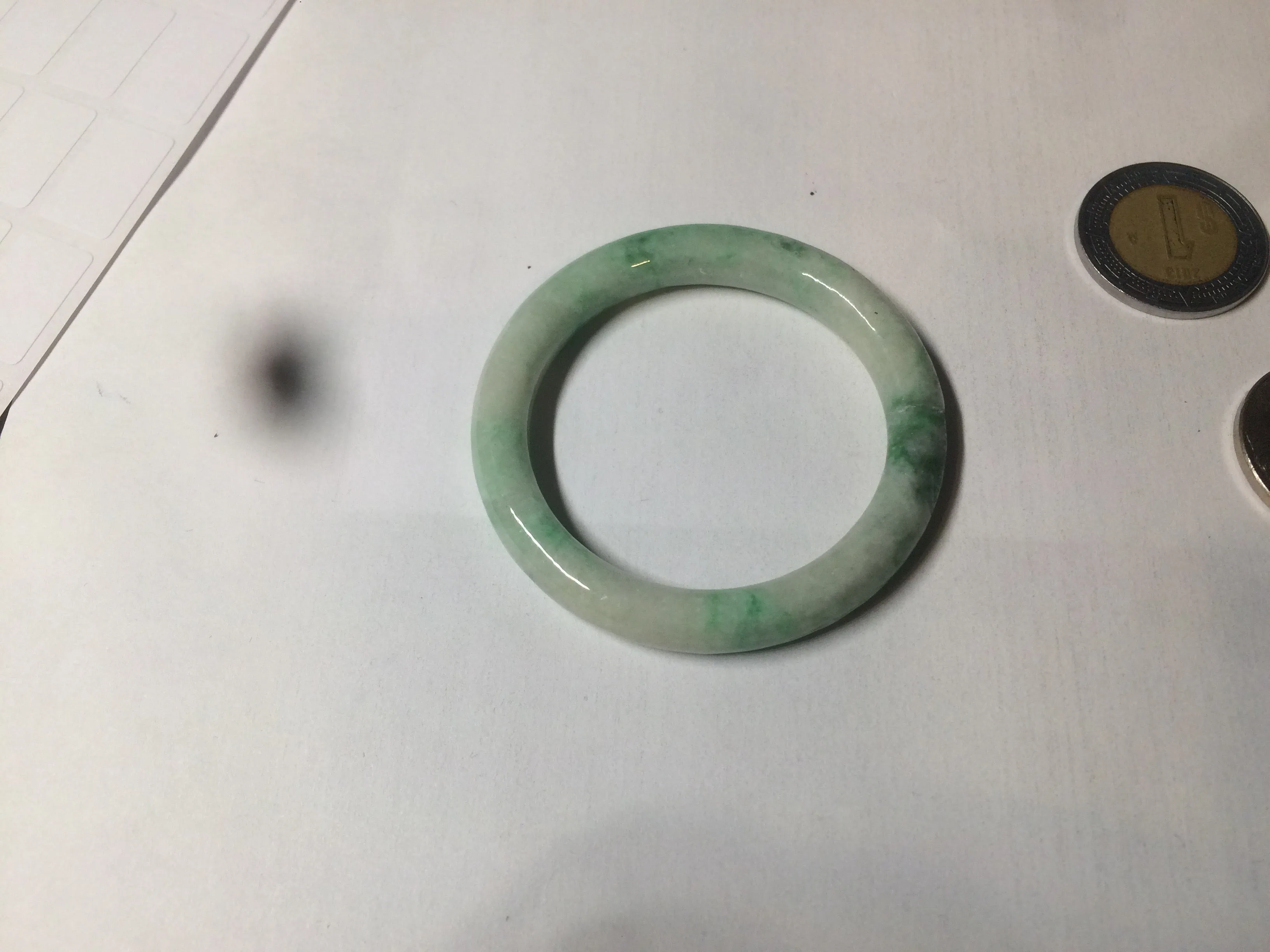 35-38mm Type A 100% Natural sunny green/white Jadeite Jade kids bangle /scarf button group BF100